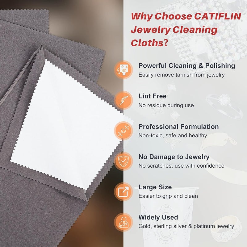 CATIFLIN 3PCS Dark Gray Silver Polishing Cloths, 10"x12" Jewelry Cleaning Cloths for Gold, Silver, Platinum, Watch, Coin, Tarnish Remover, Reusable & Streak for Jewelry Lovers - Image 2